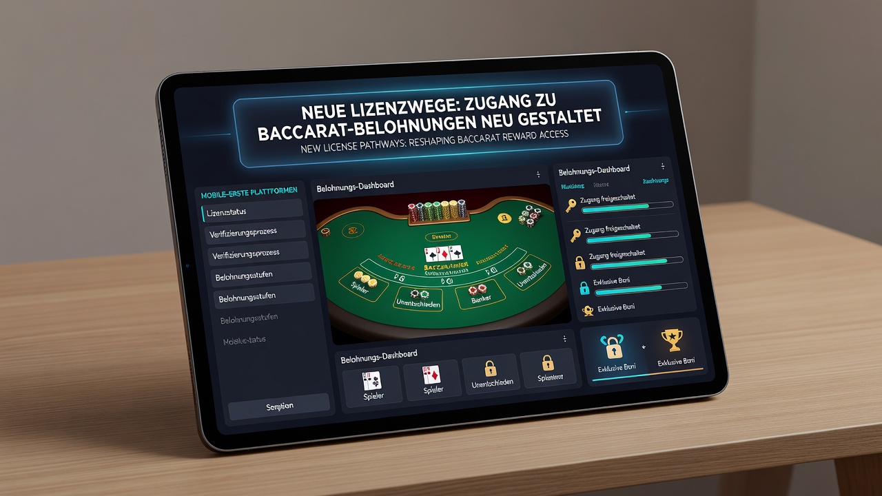 Baccarat-Spieler mit mobiler App und Lizenzsymbolen