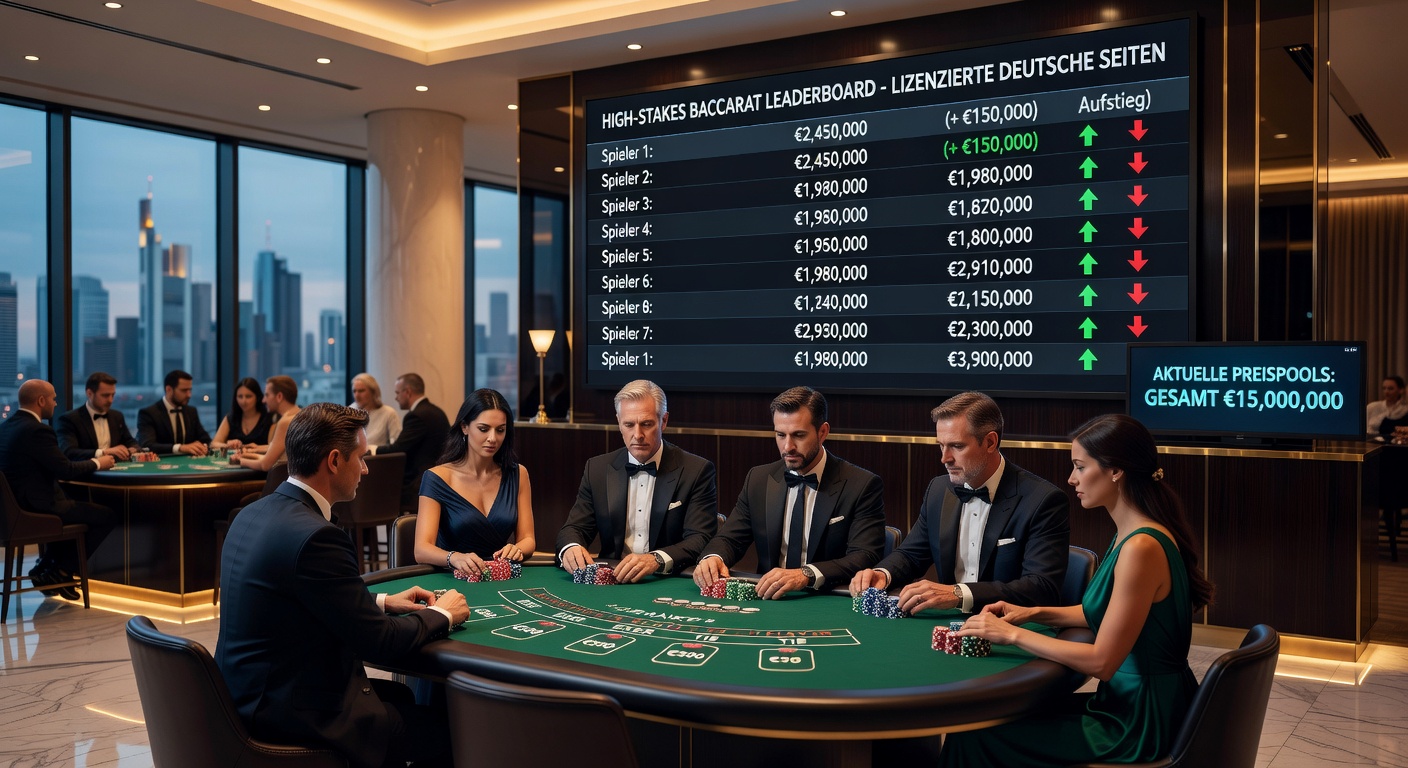 Detailliertes Leaderboard eines High-Stakes Baccarat-Turniers, das den Aufstieg von Spielern in Echtzeit zeigt, mit Prize-Pool-Anzeige