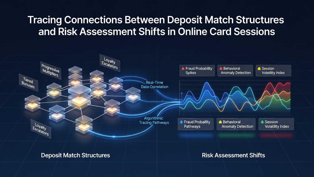 Diagram showing deposit match structures influencing risk assessment patterns in online card sessions on licensed platforms